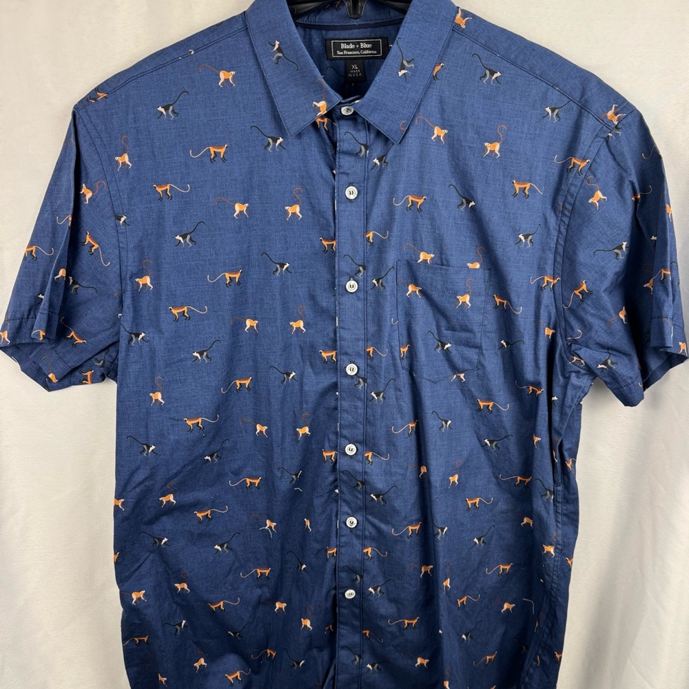 Blade + Blue Men's Blue Shirt with Animal Print